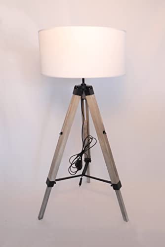 MaxxHome Stehlampe Elly - Stehlampe - Moderner Skandinavischer Stil Mit Holzstativ - Stehlampe Für Das Ganze Interieur - Leseleuchte - Weiß - 65 x 65 x 99-143