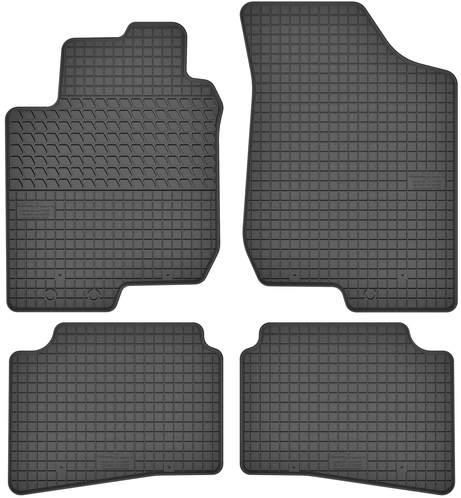 Gummimatten Gummi Fußmatten Satz für Hyundai i30 I (2007-2012) / Kia Cee'd I (2007-2012) / Pro_Cee'd I (2008-2012) - Passgenau