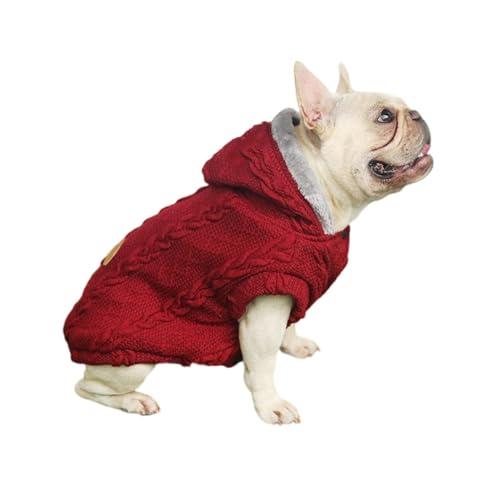 OUSHOP Hunde-Strickpullover Fleece-Futter Warmer Hunde-Kapuzenpullover im Winter Weicher Winddichter Mantel für Kleine Hunde,Rot,S