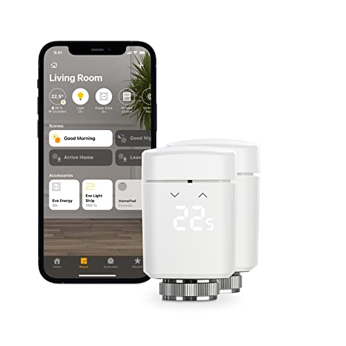 Eve Thermo, 2er Set – Smartes Heizkörperthermostat mit LED-Display, automatischer Temperatursteuerung, Keine Bridge erforderlich, Bluetooth, Thread, Apple HomeKit, Made in Germany