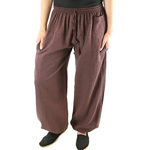 KUNST UND MAGIE Damen Yogahose Pumphose Pluderhose unifarben aus Baumwolle lang, Größe:L/XL, Farbe:Braun