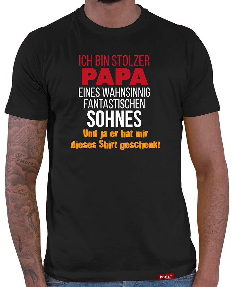 Vater & Sohn T-Shirt Herren Stolzer Papa eines Fantastischen Sohnes Werdende Eltern Baby Papa Shirt Partnerlook Schwarz 4XL