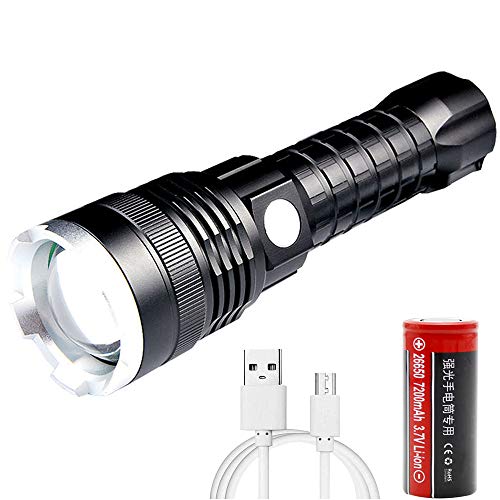 LED-Taschenlampe, wiederaufladbare USB-Taschenlampe XHP70 Tactical CREE XHP70 Handlampen-Taschenlampe mit hohem Lumen Zoombare wasserdichte Taschenlampe zum Wandern Angeln Camping