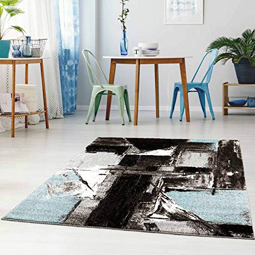 Teppich Flachflor Modern Meliert Ethno-Look in Grau/Blau Wohnzimmer Schlafzimmer Größe 80/150 cm