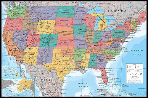 Close Up USA Landkarte Poster (62x93 cm) gerahmt in: Rahmen schwarz