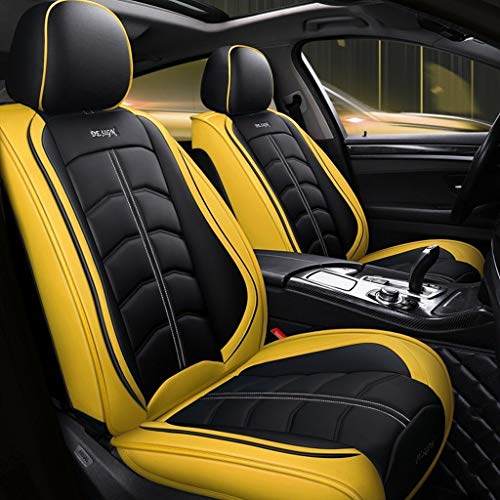 Autositzbezug, Vorne Hinten 5 Seat Full Set Universal Leder Four Seasons Pad Kompatibel Airbag Seat Protectors Wasserdicht. (Farbe : Gelb)