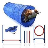 Agility Set für Hunde, Trainings-Set mit Hürde, Sprungring, Stangen und Tunnel