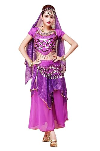 keepmore 4 Stück Frauen Exotisch Glänzend Bauchtanz Outfit Set Bollywood Prinzessin Kostüme Arabisch Halloween Bühne Performance Tanzkleidung