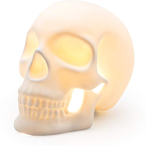 Suck UK Ceramic Skull Lamp Handmade desk lamp in the shape of a skull Decorative home accessories Gothic home decor for every room Gothic Accessories & Gothic Deco Gifts Bedside Lamp