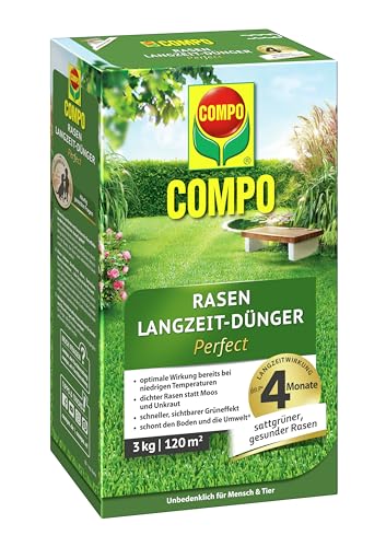 COMPO Rasen Langzeit-Dünger, 4 Monate Langzeitwirkung, Feingranulat, 3 kg, 120 m²