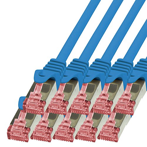 BIGtec LAN Kabel 10 Stück 3m Netzwerkkabel Ethernet Internet Patchkabel CAT.6 blau Gigabit SFTP doppelt geschirmt für Netzwerke Modem Router Switch 2 x RJ45 kompatibel zu CAT.5 CAT.6a CAT.7 Stecker