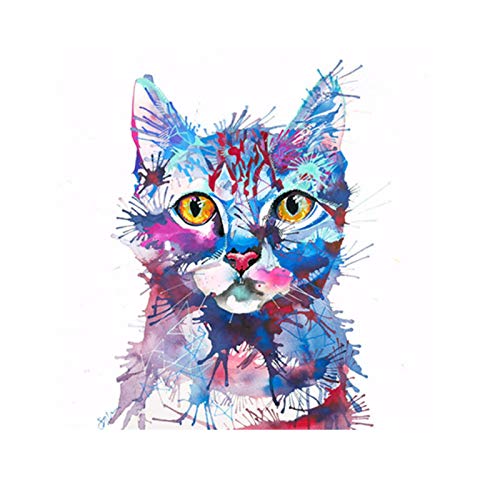 Nativeemie Aquarell Katzenbilder Tierölgemälde auf Leinwand Poster und Drucke Bilder Für die Inneneinrichtung Wandkunst 70x70cm / 27.6"x27.6 Rahmenlos