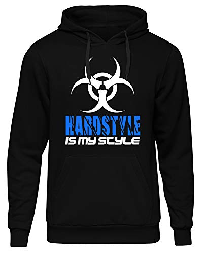 Hardstyle is My Style Männer und Herren Kapuzenpullover | Hardcore Musik Minimal Geschenk | M1 (Schwarz-Blau, L)