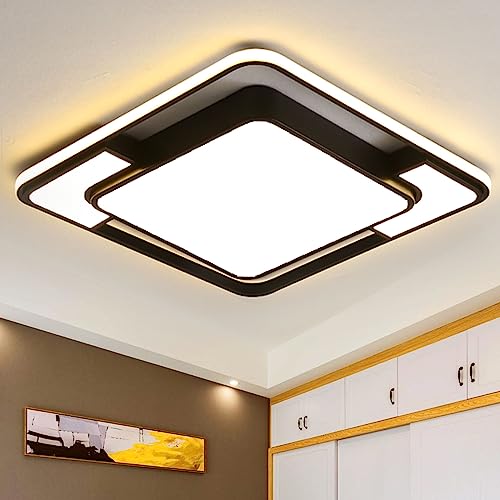 Style home 90W LED Deckenlampe voll dimmbar mit Fernbedienung für Wohnzimmer Schlafzimmer Kinderzimmer 42 * 42 * 6 cm (Schwarz)