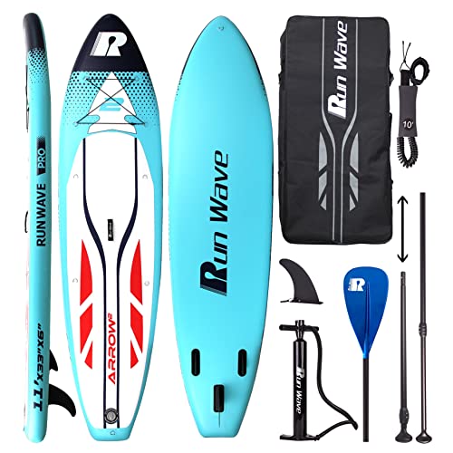 Runwave Aufblasbares Stand-Up-Paddle-Board, 28 x 83 x 15 cm (15,2 x 15,2 cm dick), rutschfestes Deck mit Premium-SSUP-Zubehör, breite Stange, Bodenflossen für SurfkontrolleZ(Arrow(
