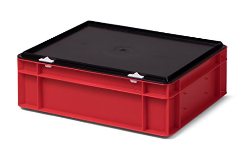 Stabile Profi Aufbewahrungsbox Stapelbox Eurobox Stapelkiste mit Deckel, Kunststoffkiste lieferbar in 5 Farben und 21 Größen für Industrie, Gewerbe, Haushalt (rot, 40x30x13 cm)