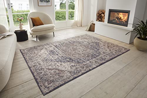 HANSE Home Sand Vintage Teppich – Orientalischer Kurzflor Wohnzimmerteppich Weicher Orient-Teppich Läufer für Schlafzimmer, Esszimmer, Wohnzimmer, Flur, Küche – Creme Blau, 160x235cm