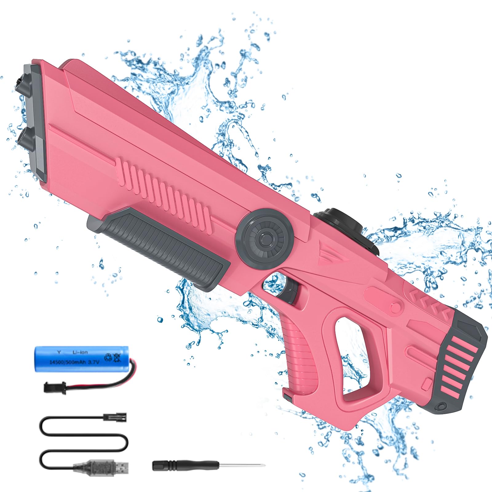 Elektrische Wasserpistole für Kinder Erwachsene, Wasserpistolen mit 8 m Reichweite, Automatischen Wasseraufnahme und Externe Wasserflasche, Sommer Pool Strand Spielzeug (Rosa)