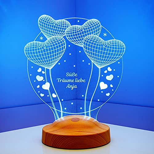 Geschenkelampe Personalisierte 3D Lampe mit Gravur oder UV Druck als Geburtstagsgeschenk oder Weihnachten für Kinder Junge Mädchen (Ballon Herzen)