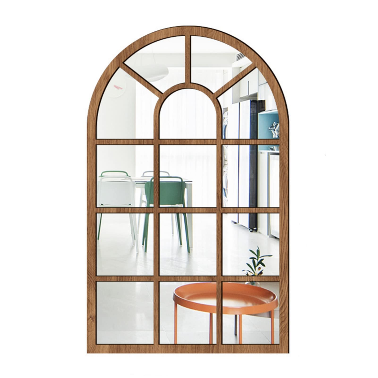 CULASIGN Wandspiegel mit Fensteroptik, 27x42cm, Vintage Bogen Spiegel Fensterspiegel Dekospiegel Dekorativer Hängespiegel für Flur, Schlafzimmer, Wohnzimmer (Braun,MZ420)