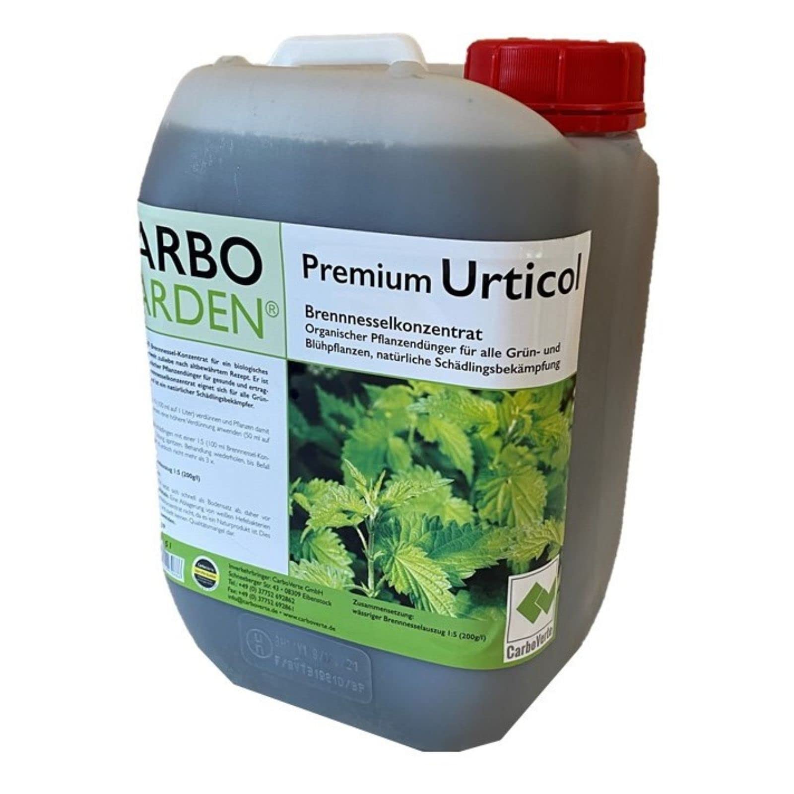 Carbo Verte Natürliche Brennnesseljauche, Brennnesselsud 5 Liter, Grundstoff Urtica, handgemacht, für vitale Pflanzen und zur Schädlingsabwehr, 100% natürlich