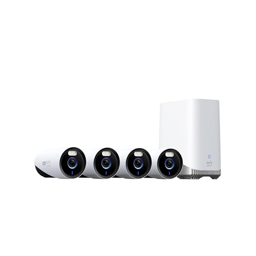 eufy Security eufyCam E330 Überwachungskamera aussen 4 Set, 4K, 24/7 Aufnahme, Netzstrombetrieben, Wi-Fi NVR, 1TB Festplatte, bis zu 10 Cams erweiterbar, lokaler Speicher, Keine Gebühren