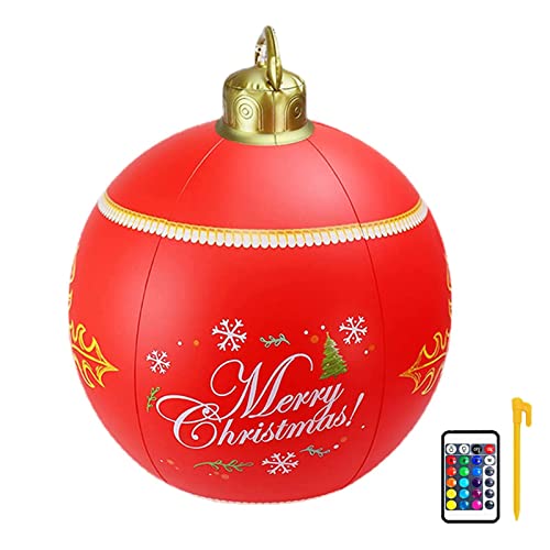 ORTUH 24 Zoll aufblasbarer Weihnachtsball für den Außenbereich – beleuchteter aufblasbarer PVC-Weihnachtsball – großer PVC-Ball mit LED-Licht, Fernbedienung