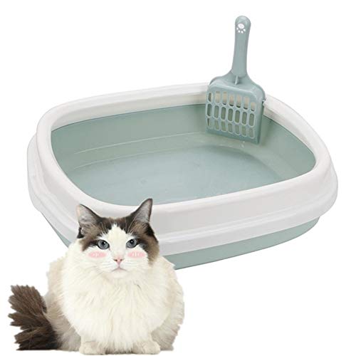 Katzenklo Katzentoilette Offen Katzentoilette Haustier Toilette Kätzchenstreutablett Anti-Splash-Bettpfanne Katzenstreutablett klein Blue