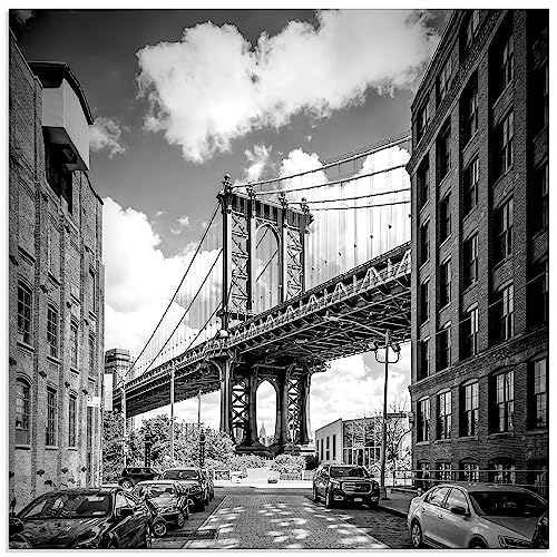 Artland Qualitätsbilder | Glasbild Deko Glas Bilder 100 x 50 cm Skyline New York City A4CV Schwarz Weiß Manhattan Brooklyn Bridge