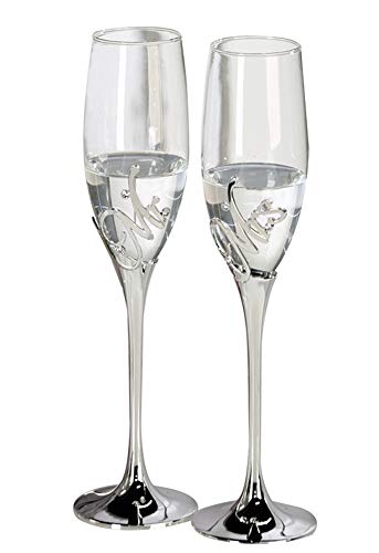 Casablanca - Champagnerglas - MR+MRS- Metall - Farbe: Silber - 2 er Set - Höhe : 27cm