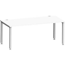 Schreibtisch MODENA FLEX, Rechteck, 4-Fuß Quadratrohr, B 1800 x T 800 x H 720-820 mm, weiß/weißaluminium