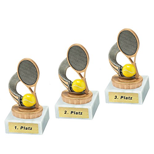 RaRu 3 Tennis-Pokale mit Wunschgravur und Resin-Klebefigur