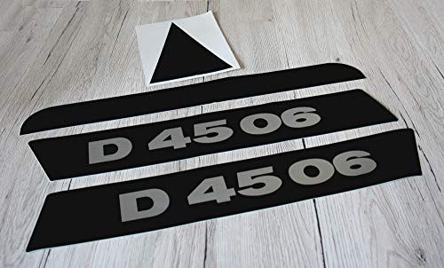 Deutz Aufkleber für Traktor D4506 Motorhaube lang Logo Emblem Sticker Label (schwarz/silber schwarzer Balken & Dreieck)