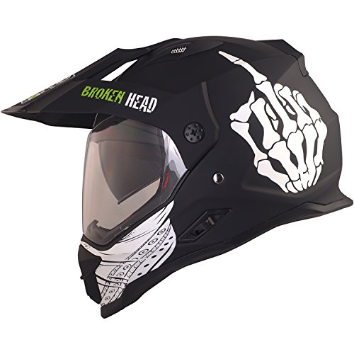 Broken Head Street Rebel Motocross-Helm grün mit Visier - Enduro-Helm - MX Cross-Helm mit Sonnenblende - Quad-Helm (XXL 63-64 cm)