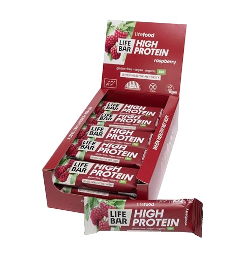 Lifefood Lifebar Protein Riegel, Protein Bar, Hirnbeere Eiweißriegel Snack, BIO Vegan, Glutenfrei, Laktosefrei, Ohne Zuckerzusatz, Biologisch angebaut - 15er Pack (15 x 40 g) (Himbeere)