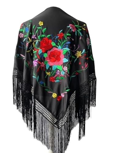 La Senorita Spanischer Manton Tuch Schal bestickt. Flamenco-Tücher für das Fair-, Sevillana- oder Flamenco-Kleid. [160 x 80 cm]