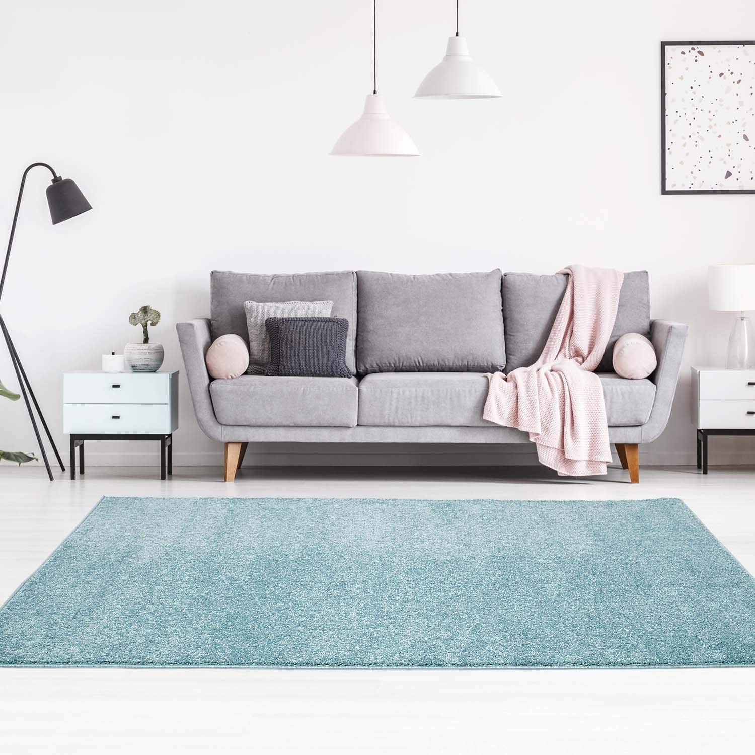 carpet city Teppich Einfarbig Uni Flachfor Soft & Shiny in Blau für Wohnzimmer; Größe: 120x160 cm