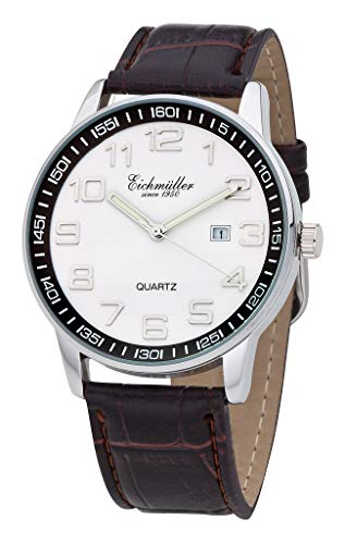 Herren Armbanduhr | Quartzuhr mit Datum | Lederband > braun | Ziffernblatt > weiß/schwarz > 36274