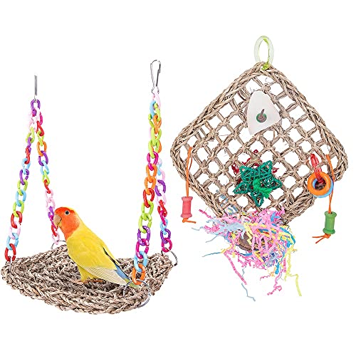ArinkO Papageien-Kletternetzspielzeug aus natürlichem Seil mit Tintenfisch zum Kauen, Training und Spielen – ideal für Nymphensittiche, Wellensittiche und kleine Papageien (3er-Pack)
