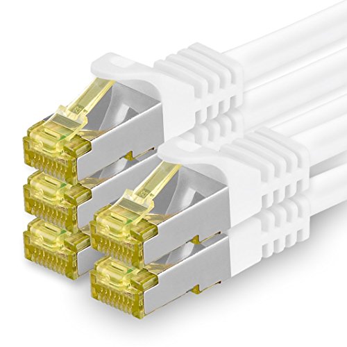 1aTTack.de Cat.7 Netzwerkkabel 10m - Weiß - 5 Stück - Cat7 Ethernetkabel Netzwerk LAN Kabel Rohkabel 10 Gb/s (SFTP PIMF LSZH) Set Patchkabel mit Rj 45 Stecker Cat.6a
