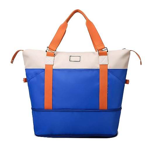 Kontrastfarbene Reisetasche mit großem Fassungsvermögen, erweiterbare Reisegepäcktasche, leichte, wasserdichte Reisegepäcktasche (Hellblau,Medium)