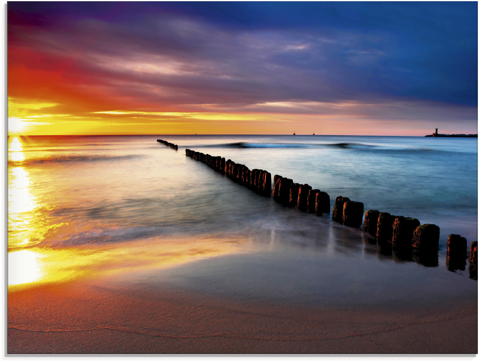 Artland Qualitätsbilder I Glasbilder Deko Glas Bilder 125 x 50 cm Landschaften Strand Foto Rot D8OV Ostsee mit schönem Sonnenaufgang am polnischen Strand