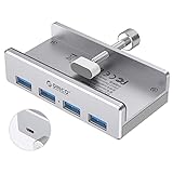 ORICO USB HUB Clip-Typ,4 Port USB 3.0 Hub 5 Gbps Super Speed Mini Aluminum Datenhub Mit Extra Netzteilanschluss Port,100CM Langen Kabel,Platzsparend für Desktop,USB-Sticks und Windows