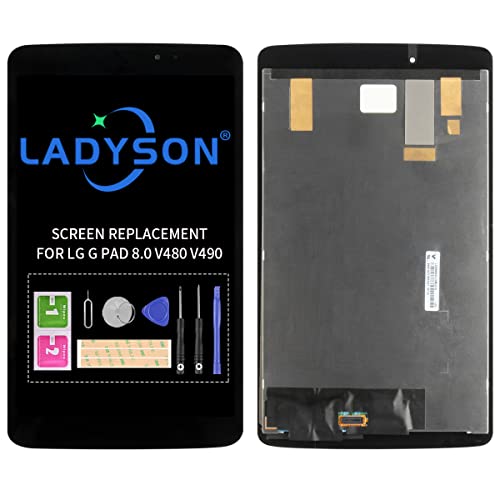 Ersatz-LCD-Display für LG G Pad 8.0 V480 V490, Touchscreen-Digitizer, Frontscheibe und LCD-Bildschirm-Reparatur mit Werkzeug (schwarz ohne Rahmen)