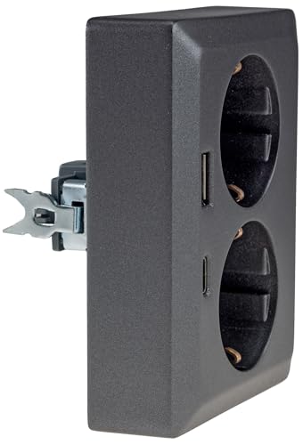 MILOS Schutzkontakt-Steckdose 2-fach Doppel Steckdose 1 auf 2 Unterputz Einbau in einer UP-Dose 250V~/16A mit USB-A USB-C PD Anthrazit