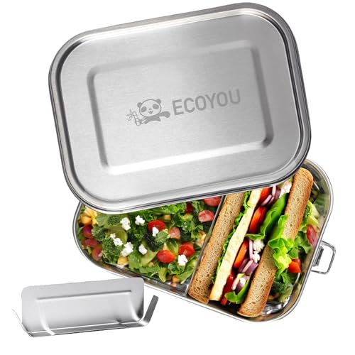 ECOYOU Premium Brotdose aus Edelstahl - 800 ml Lunchbox inkl. Trennwand - Bentobox auslaufsicher als Vesperdose für Erwachsene & Kinder - Brotbox mit Fächern für Büro, Schule und Kindergarten