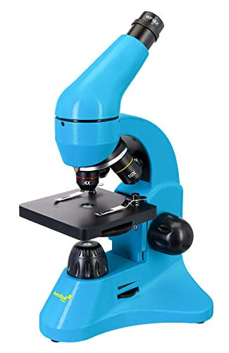 Levenhuk Rainbow 50L Plus Azurblau Studentenmikroskop (64- bis 1280-Fache Vergrößerung, Metallgehäuse, Glasoptik) mit Experimentierkasten und Koffer (Türkische Ausgabe)