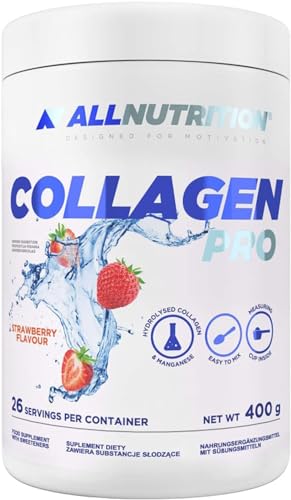 ALLNUTRITION Collagen Pro Kurkuma MSM Chondroitin Hyaluronsäure Ingwerextrakt Curcumin Nahrungsergänzungsmittel - 400 g Erdbeere