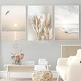 Leinwand Malerei Wandkunst Beige Gras Sonnenuntergang Strand Palme Auto Poster Und Drucke Wandbilder für Wohnzimmer Dekor 40x60cmx3 Rahmenlos