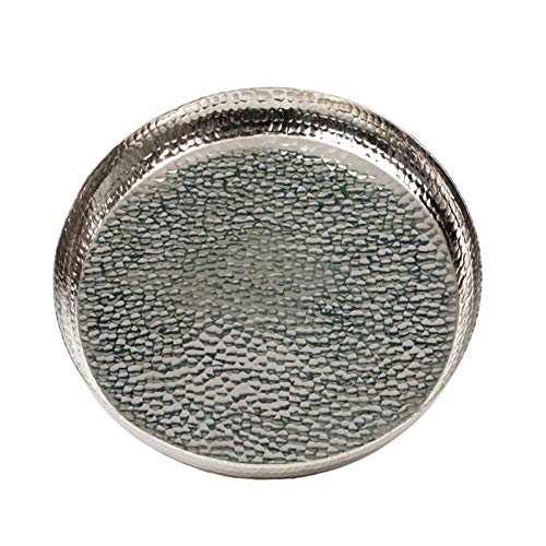 großes rundes Tablett Ø 36 cm Aluminium gehämmert - flaches Serviertablett für Speisen oder als Dekotablett zu Ostern oder Weihnachten